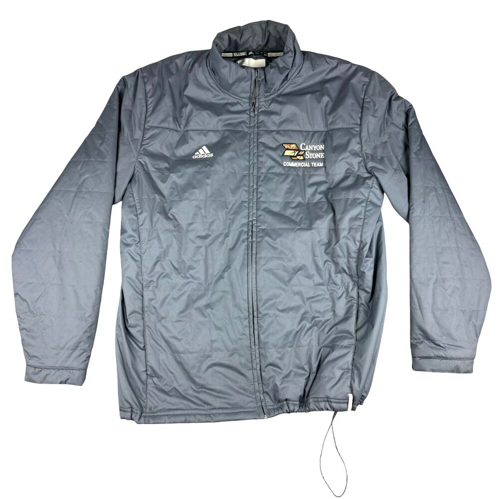 ADIDAS Jacket Men's Large Gray Puffer Long Sleeve Climastorm Outdoor Pockets